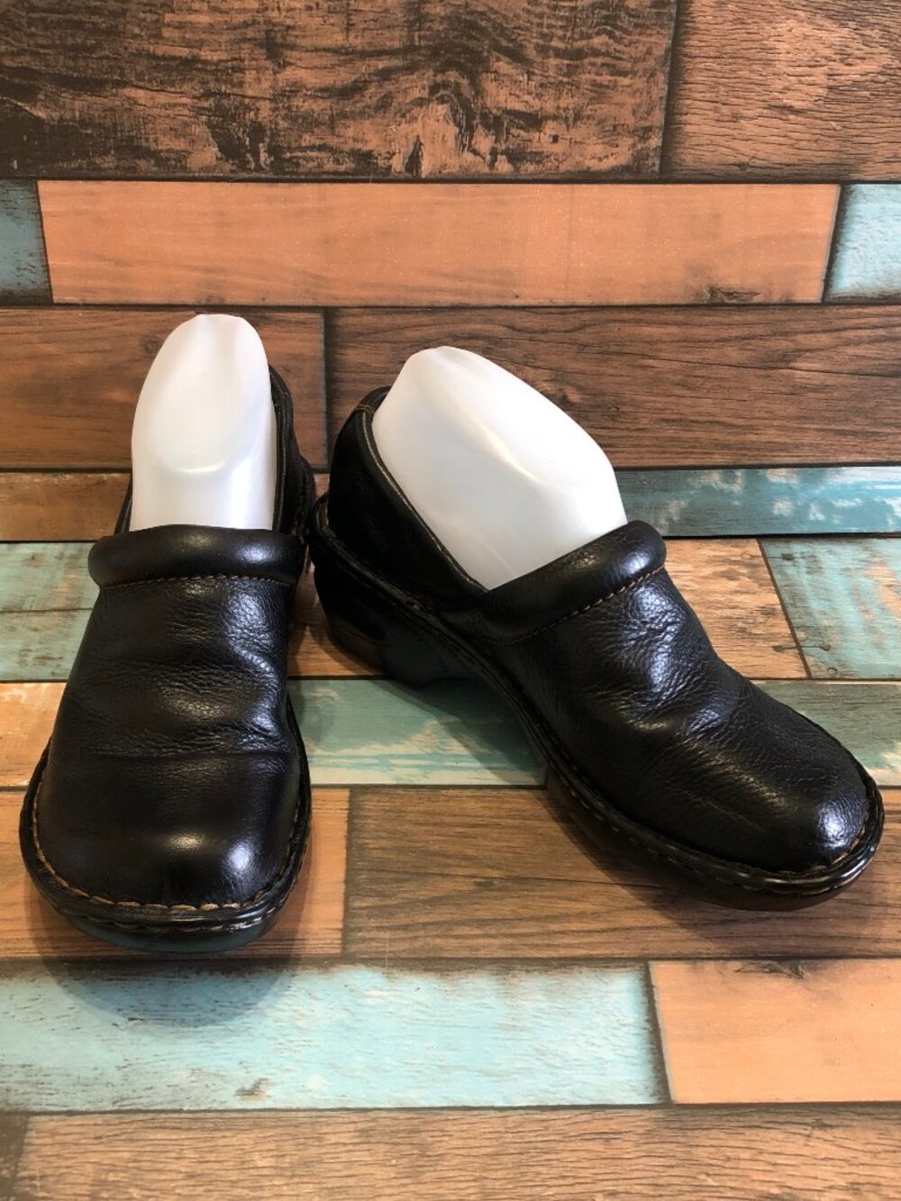Thom McAn Daron Womens Slip On Wedges Clogs Leather Black 7.5M